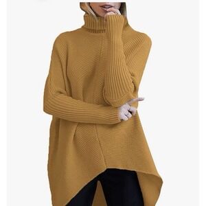 Women's Anrabess Oversized Batwing High Low Turtleneck Sweater Size Small